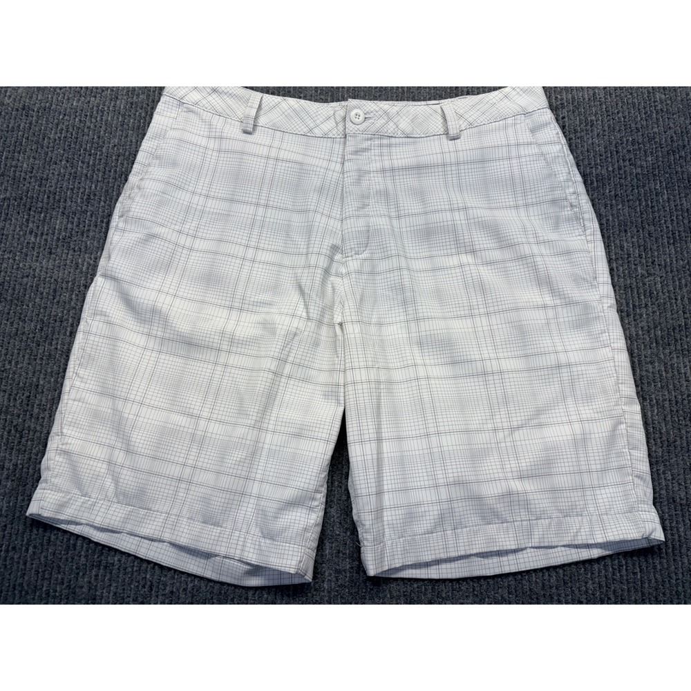 Under Armour Mens White Grey Plaid Golf Shorts Size 36 Stretch Performance